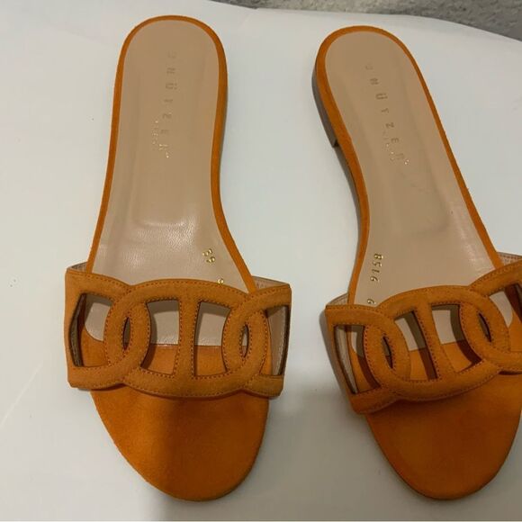 Unutzer Womens  orange suede open toe flat Sandals Size 39 - Picture 1 of 6